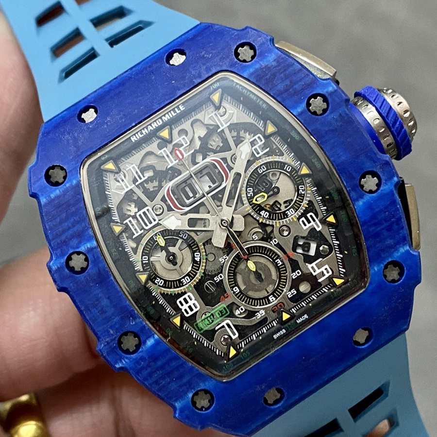 Orologio replica: Richard Mille RM 11-03 Jean Todt, 50° anniversario, cronografo, carbonio blu, fibra, KVF 49.94 X 44,5 mm — tra i più venduti – Foto 3