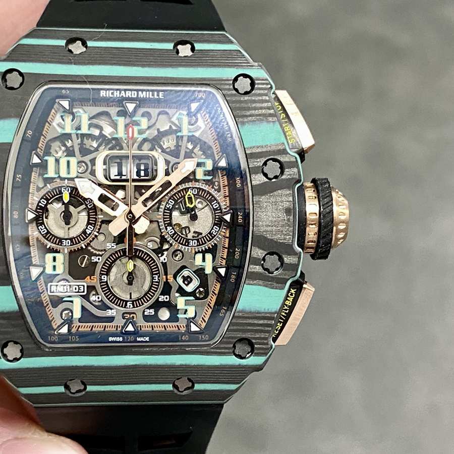 Orologio replica: Richard Mille RM 11-03 Ultimate, edizione, carbonio, turchese, Quartz TPT, edizione limitata, KVF 49.94 X 44,5 mm — dall’ottimo rapporto qualità-prezzo – Foto 4