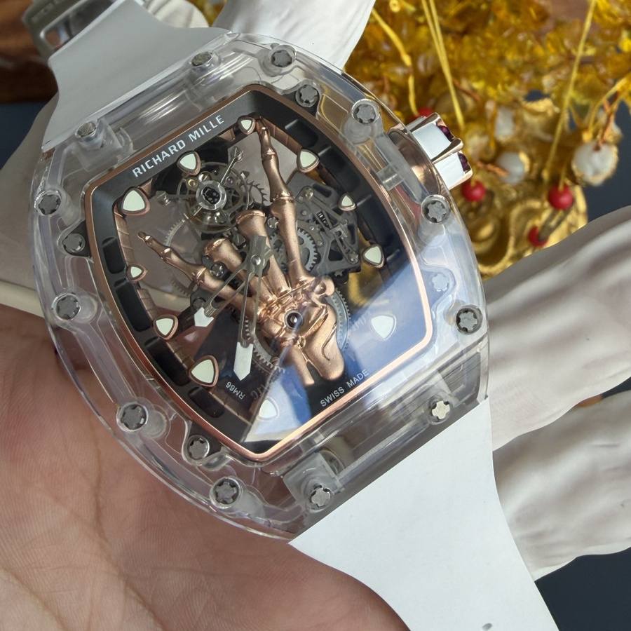 Orologio replica: Richard Mille RM 66, volante, tourbillon, su misura, autentico, bianco, zaffiro, 42,7 mm X 49,94 mm — conveniente – Foto 3