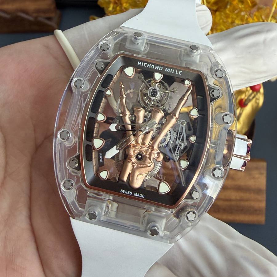 Orologio replica: Richard Mille RM 66, volante, tourbillon, su misura, autentico, bianco, zaffiro, 42,7 mm X 49,94 mm — conveniente – Foto 4