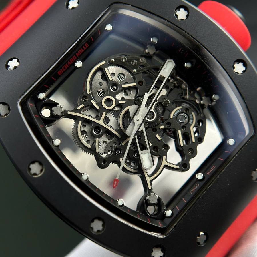 Orologio replica: Richard Mille RM 055 Bubba Watson, ceramica nera, braccialetto di gomma rosso, 42,7 mm — tra i preferiti dei clienti – Foto 4