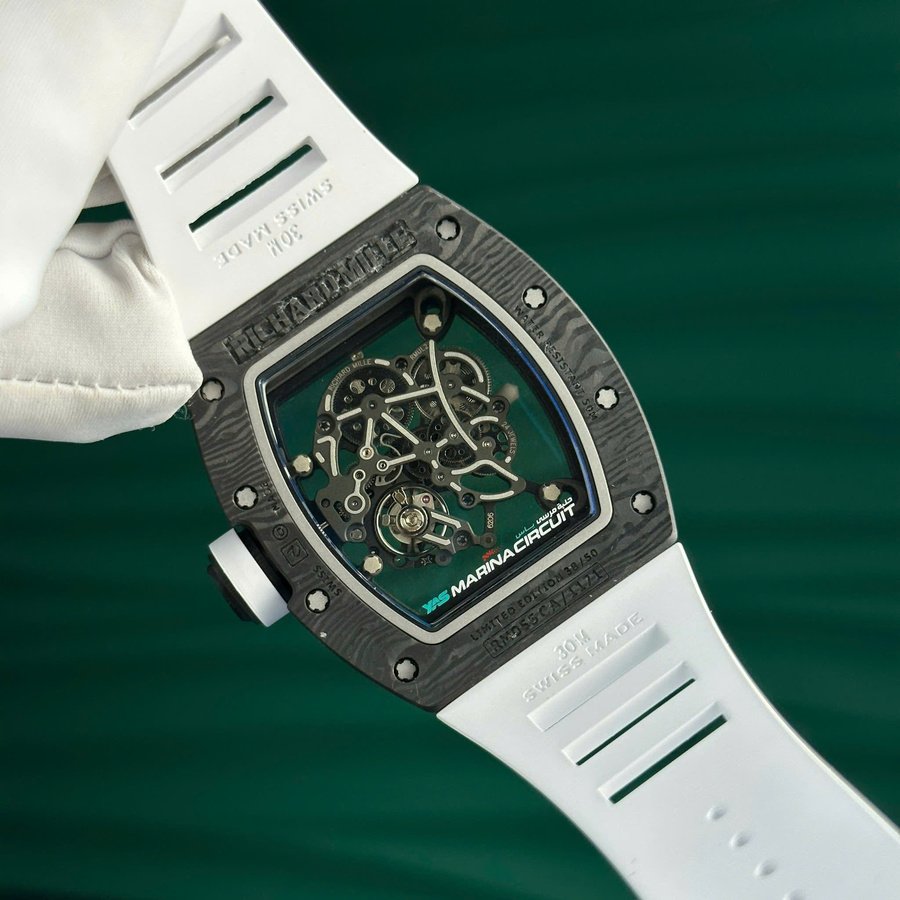 Orologio replica: 1:1 Richard Mille RM055 Yas Marina Circuit Carbon TPT, braccialetto di gomma bianco, ZF, manifattura, 42,7 mm — di prima scelta – Foto 13