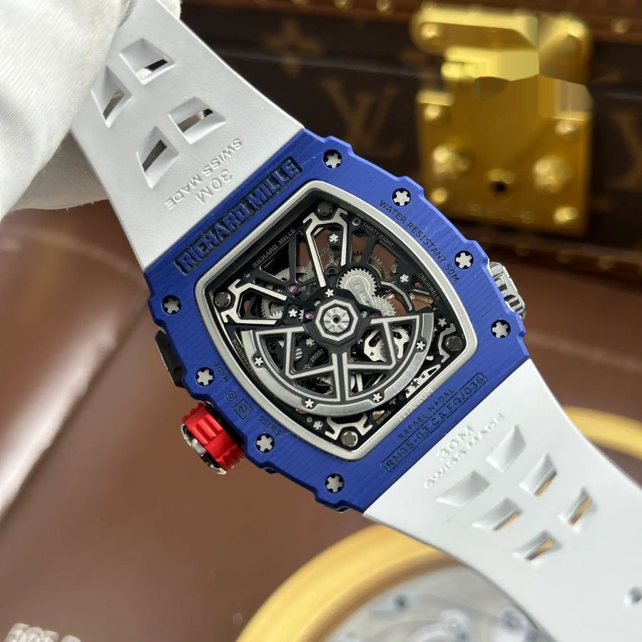 Orologio replica: Richard Mille RM 35-03 Rafael Nadal, blu, Quartz TPT, braccialetto di gomma bianco, 43,2 mm X 50 mm — eccezionale – Foto 9