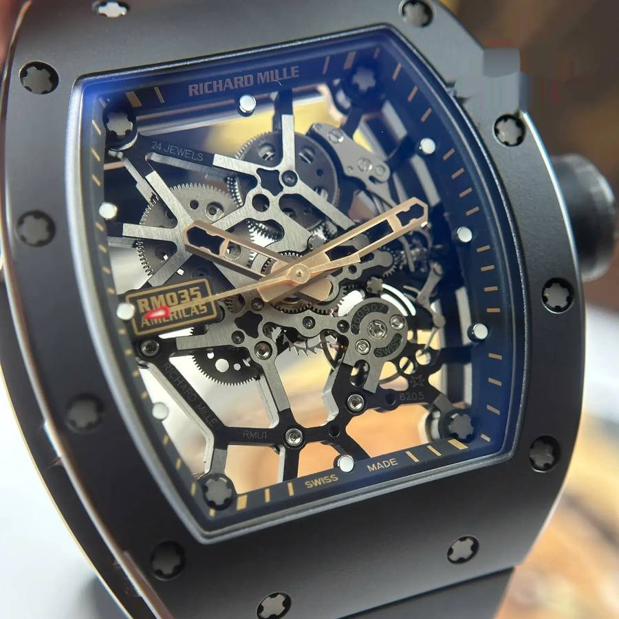 Orologio replica: Richard Mille RM 035 Black Toro, ceramica, &, oro rosa, quadrante scheletrato, cinturino in gomma, ZF, manifattura, 39,7 mm X 48 mm — di alta qualità – Foto 5