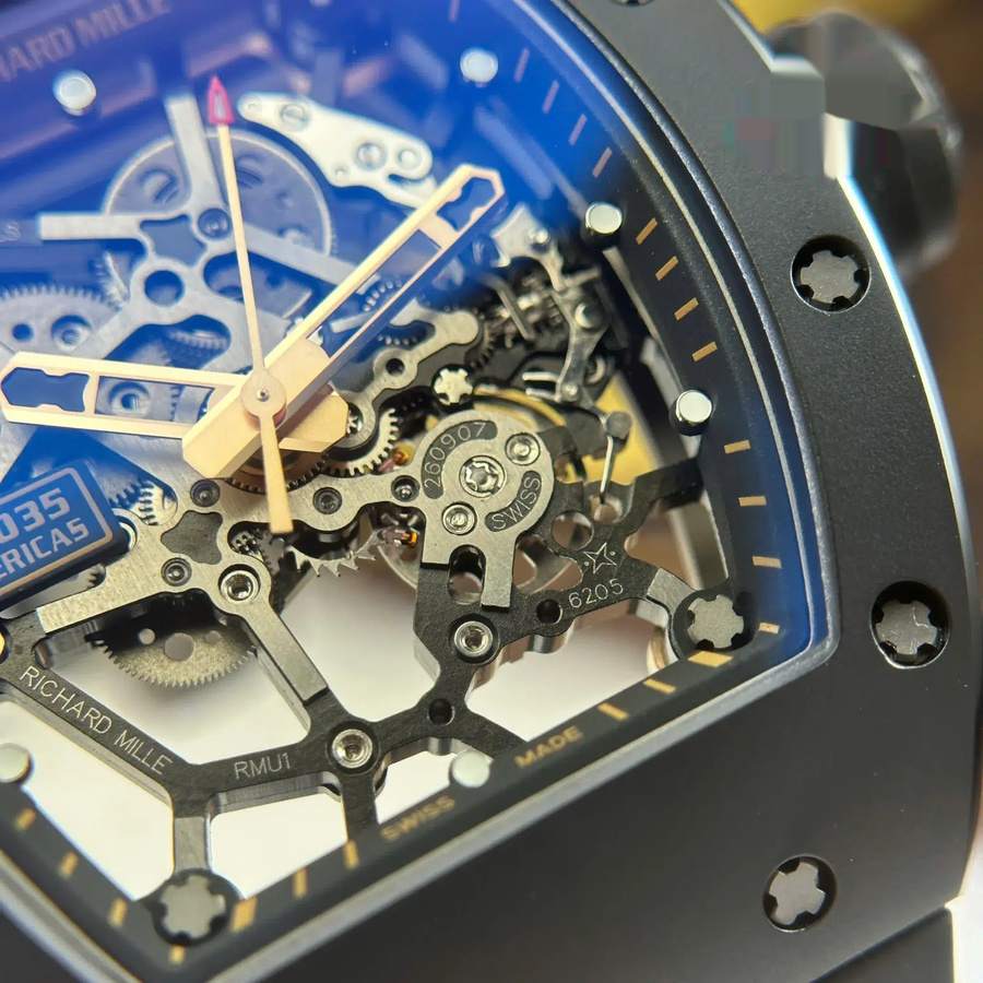 Orologio replica: Richard Mille RM 035 Black Toro, ceramica, &, oro rosa, quadrante scheletrato, cinturino in gomma, ZF, manifattura, 39,7 mm X 48 mm — di alta qualità – Foto 7