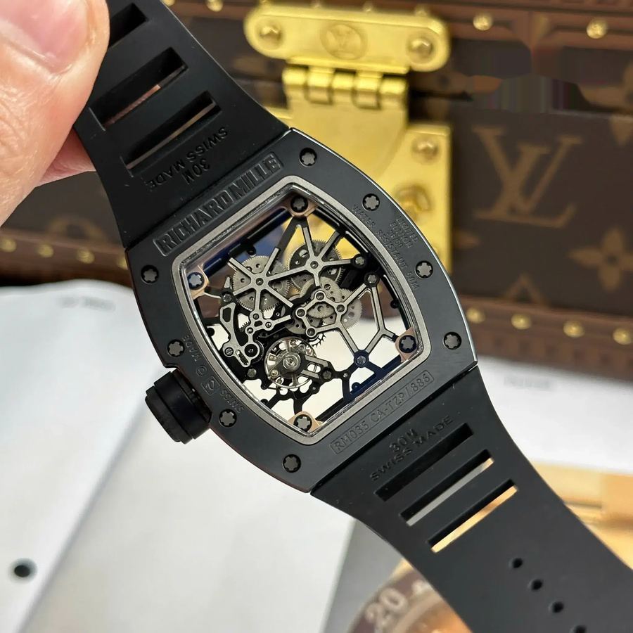 Orologio replica: Richard Mille RM 035 Black Toro, ceramica, &, oro rosa, quadrante scheletrato, cinturino in gomma, ZF, manifattura, 39,7 mm X 48 mm — di alta qualità – Foto 11