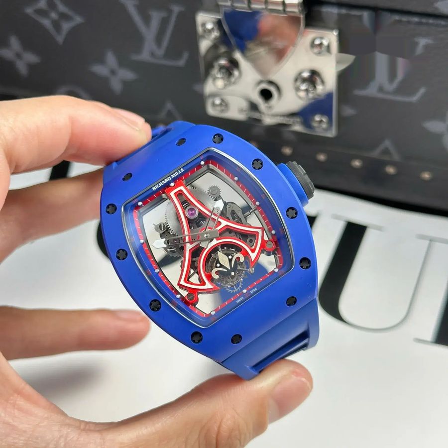 Orologio replica: Richard Mille RM 52-03 Paris Saint-Germain, tourbillon, ceramica blu, cinturino in gomma, 48 mm X 39,3 mm — conveniente – Foto 3
