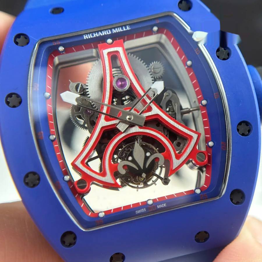 Orologio replica: Richard Mille RM 52-03 Paris Saint-Germain, tourbillon, ceramica blu, cinturino in gomma, 48 mm X 39,3 mm — conveniente – Foto 4