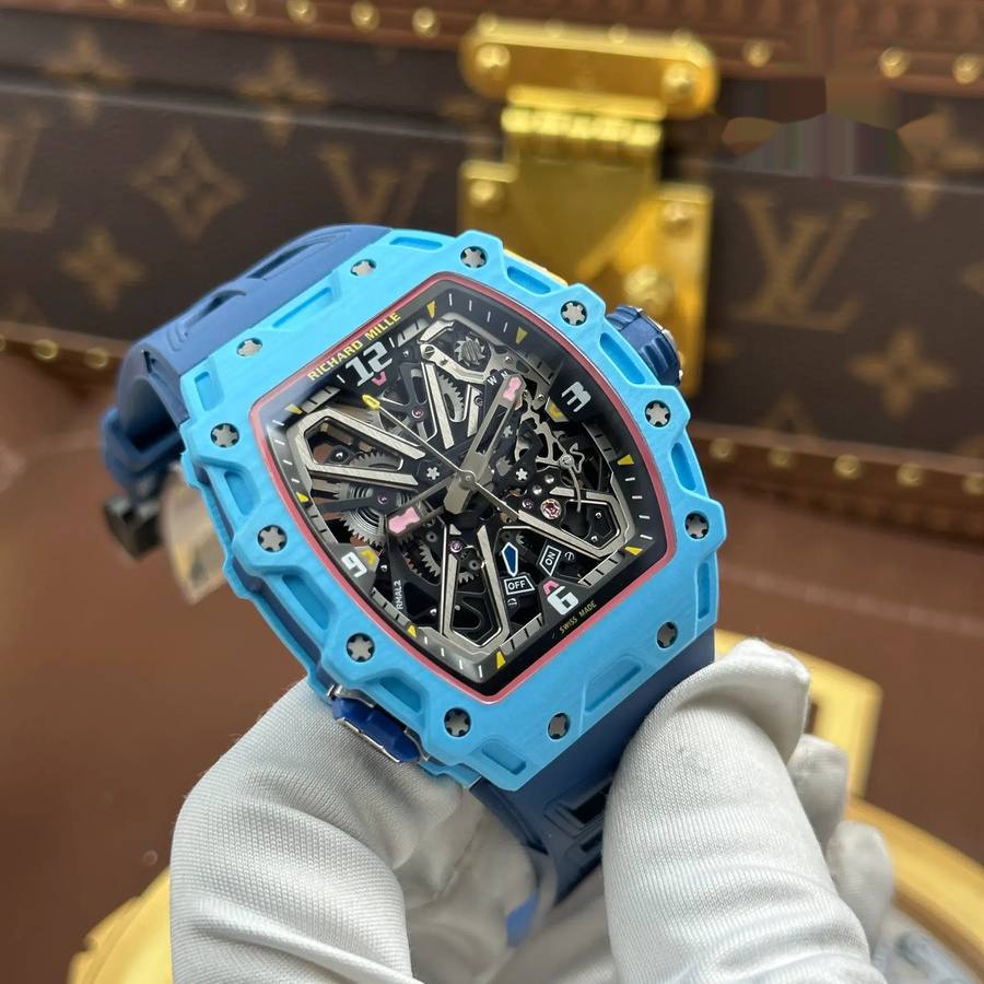Orologio replica: Richard Mille RM35-03 Rafael Nadal, pastel, blu, Quartz TPT, cinturino in gomma, 43,2 mm X 50 mm — di lusso – Foto 4