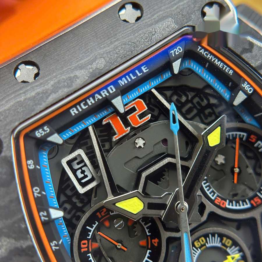 Orologio replica: Richard Mille RM 65-01 McLaren, cronografo, fibra di carbonio, quadrante scheletrato, cinturino in gomma, 44,5 mm X 49,9 mm — d’eccezione – Foto 6