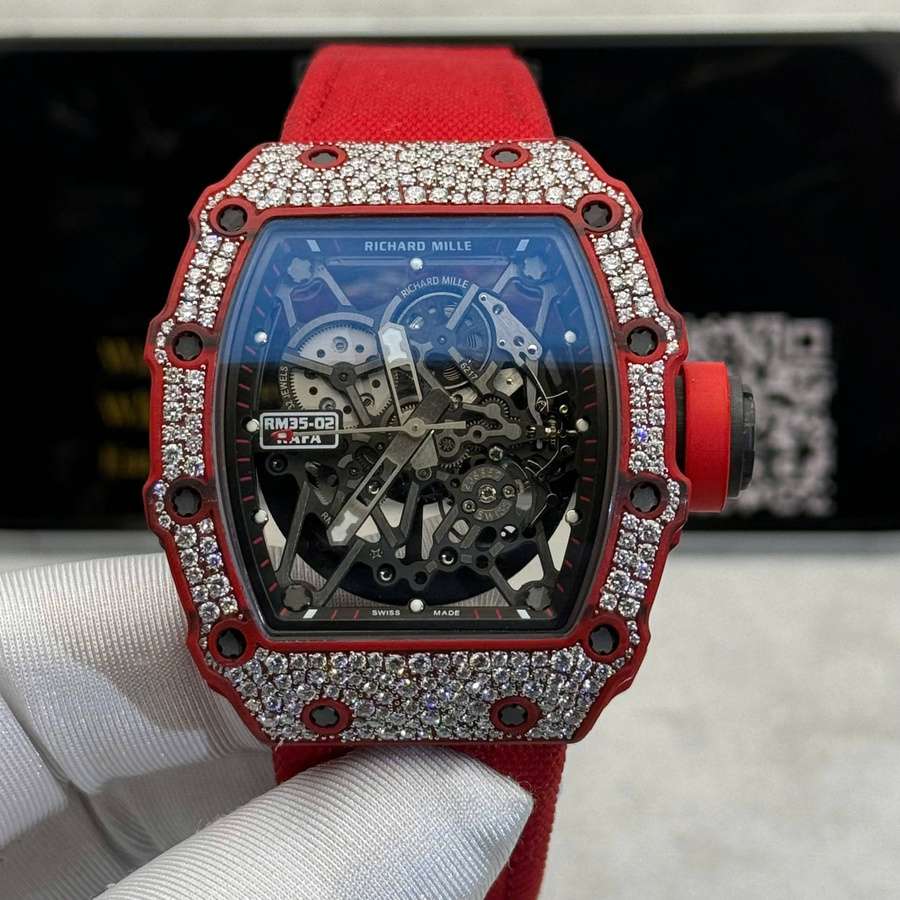 Orologio replica: Richard Mille RM 35-02, rosso, Quartz TPT, su misura, 1:1, neve, diamanti, movimento Vaucher, 49,94 mm X 44,5 mm — straordinario – Foto 4