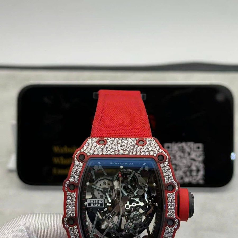Orologio replica: Richard Mille RM 35-02, rosso, Quartz TPT, su misura, 1:1, neve, diamanti, movimento Vaucher, 49,94 mm X 44,5 mm — straordinario – Foto 5