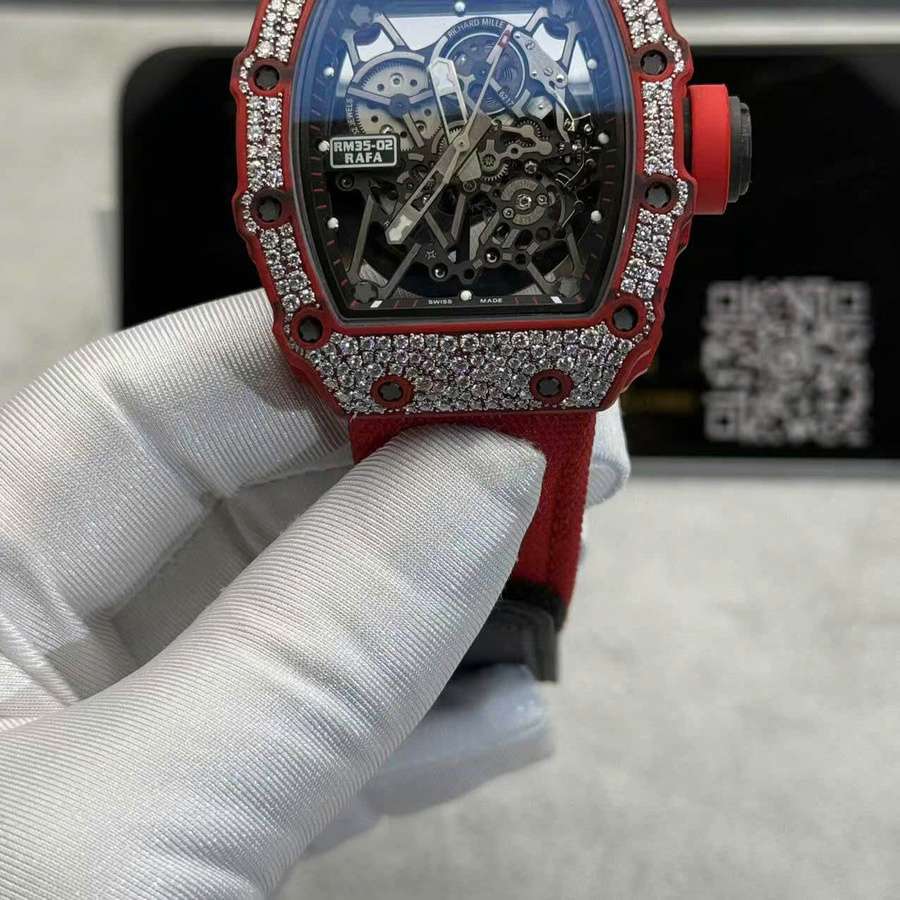 Orologio replica: Richard Mille RM 35-02, rosso, Quartz TPT, su misura, 1:1, neve, diamanti, movimento Vaucher, 49,94 mm X 44,5 mm — straordinario – Foto 6