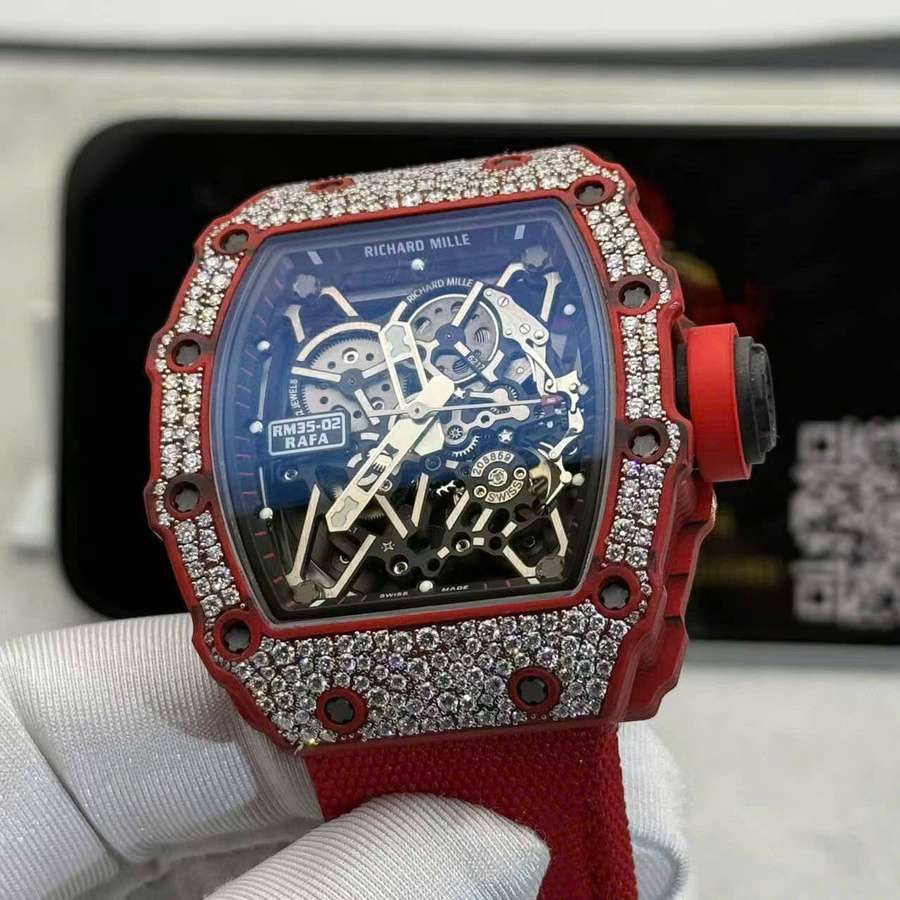 Orologio replica: Richard Mille RM 35-02, rosso, Quartz TPT, su misura, 1:1, neve, diamanti, movimento Vaucher, 49,94 mm X 44,5 mm — straordinario – Foto 8