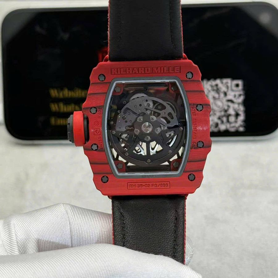 Orologio replica: Richard Mille RM 35-02, rosso, Quartz TPT, su misura, 1:1, neve, diamanti, movimento Vaucher, 49,94 mm X 44,5 mm — straordinario – Foto 11