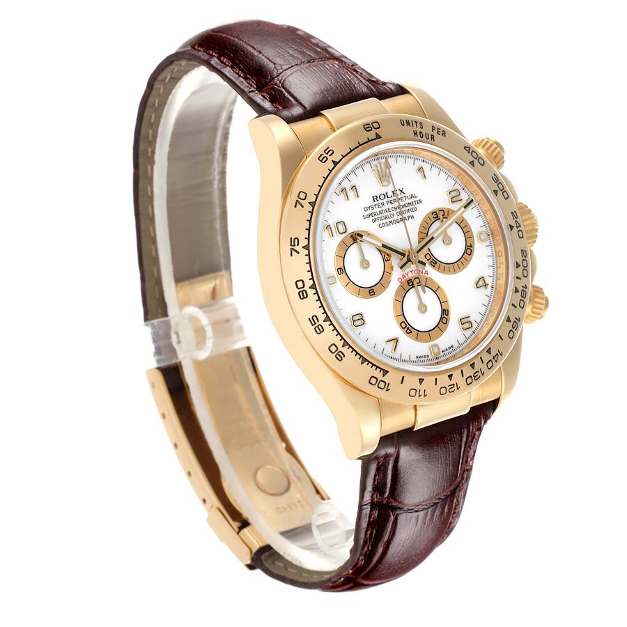 Orologio replica da uomo: Rolex Daytona, oro giallo, quadrante bianco, Marrone, cinturino, 116518 — nuovo – Foto 3