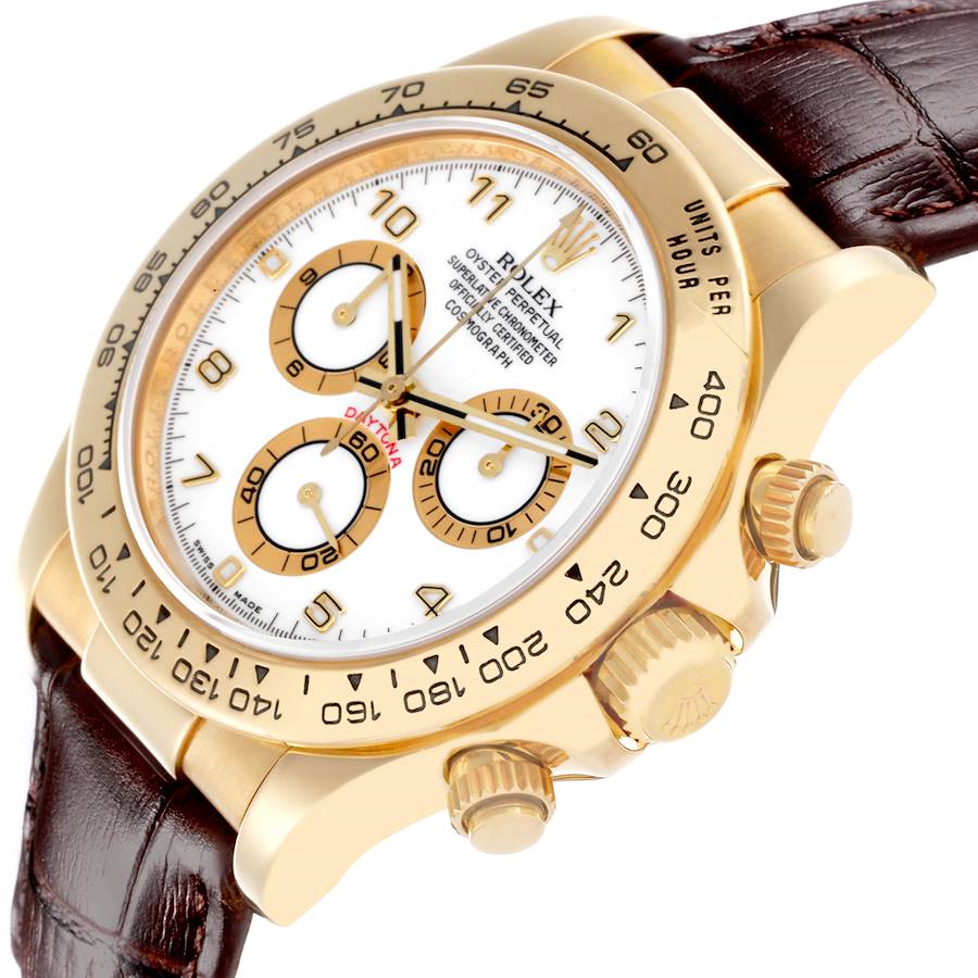 Orologio replica da uomo: Rolex Daytona, oro giallo, quadrante bianco, Marrone, cinturino, 116518 — nuovo – Foto 5