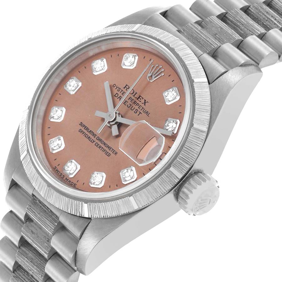 Orologio replica: Rolex President Datejust, oro bianco, finitura a corteccia, diamanti, 69279 — prezioso – Foto 4