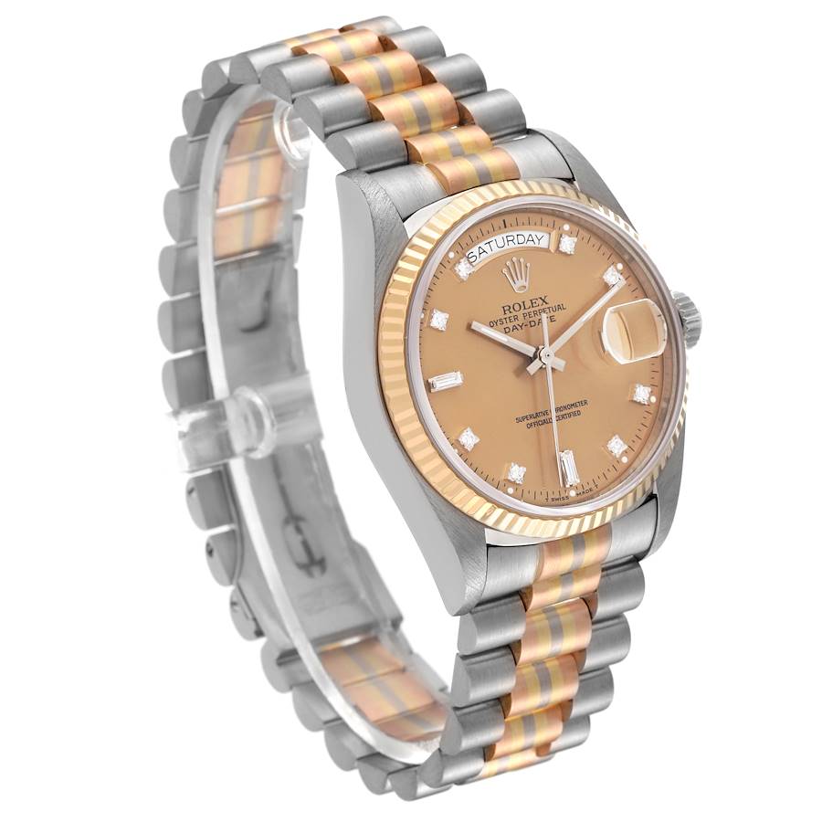 Orologio replica da uomo: Rolex President Day-Date Tridor, bianco, giallo, oro rosa, diamanti, 18039 — di lusso – Foto 3