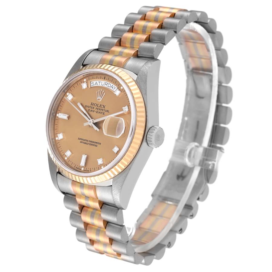 Orologio replica da uomo: Rolex President Day-Date Tridor, bianco, giallo, oro rosa, diamanti, 18039 — di lusso – Foto 4
