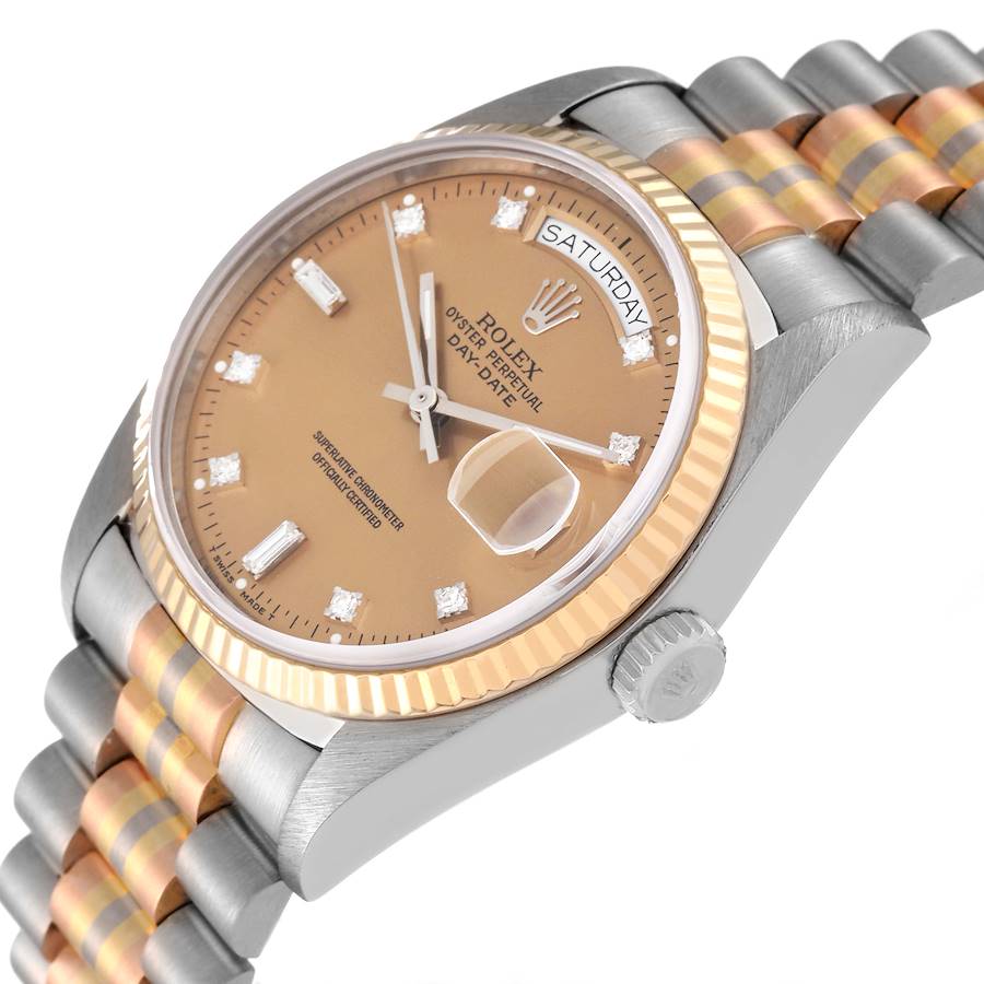 Orologio replica da uomo: Rolex President Day-Date Tridor, bianco, giallo, oro rosa, diamanti, 18039 — di lusso – Foto 5
